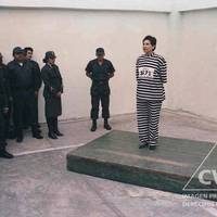 Elena Iparraguirre, member of the Shining Path Central Committee, is presented to the press