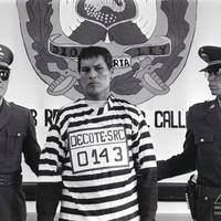 Presentation of alleged subversive Herminio Zea Fernández at DINCOTE headquarters